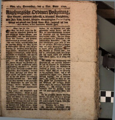 Augsburgische Ordinari Postzeitung von Staats-, gelehrten, historisch- u. ökonomischen Neuigkeiten (Augsburger Postzeitung) Donnerstag 4. November 1790
