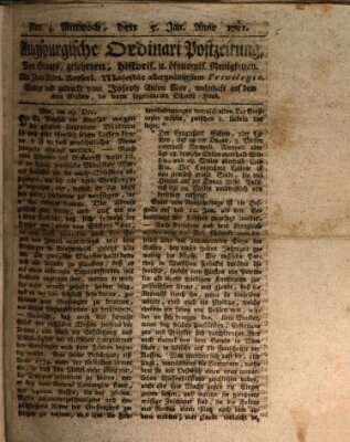 Augsburgische Ordinari Postzeitung von Staats-, gelehrten, historisch- u. ökonomischen Neuigkeiten (Augsburger Postzeitung) Mittwoch 5. Januar 1791