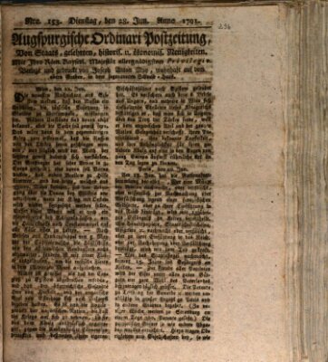 Augsburgische Ordinari Postzeitung von Staats-, gelehrten, historisch- u. ökonomischen Neuigkeiten (Augsburger Postzeitung) Dienstag 28. Juni 1791