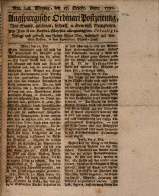 Augsburgische Ordinari Postzeitung von Staats-, gelehrten, historisch- u. ökonomischen Neuigkeiten (Augsburger Postzeitung) Montag 17. Oktober 1791