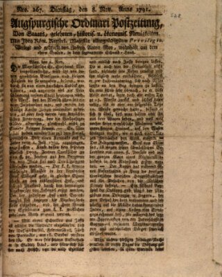 Augsburgische Ordinari Postzeitung von Staats-, gelehrten, historisch- u. ökonomischen Neuigkeiten (Augsburger Postzeitung) Dienstag 8. November 1791