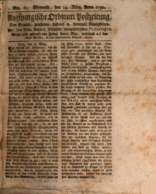 Augsburgische Ordinari Postzeitung von Staats-, gelehrten, historisch- u. ökonomischen Neuigkeiten (Augsburger Postzeitung) Mittwoch 14. März 1792