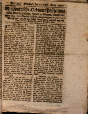 Augsburgische Ordinari Postzeitung von Staats-, gelehrten, historisch- u. ökonomischen Neuigkeiten (Augsburger Postzeitung) Dienstag 27. November 1792