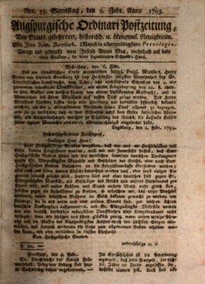 Augsburgische Ordinari Postzeitung von Staats-, gelehrten, historisch- u. ökonomischen Neuigkeiten (Augsburger Postzeitung) Samstag 9. Februar 1793