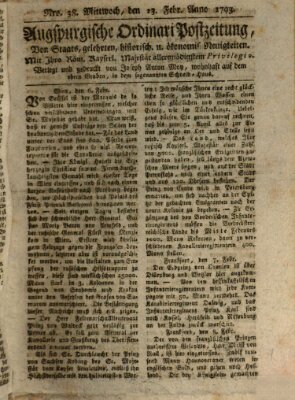 Augsburgische Ordinari Postzeitung von Staats-, gelehrten, historisch- u. ökonomischen Neuigkeiten (Augsburger Postzeitung) Mittwoch 13. Februar 1793