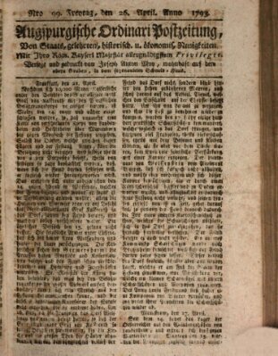 Augsburgische Ordinari Postzeitung von Staats-, gelehrten, historisch- u. ökonomischen Neuigkeiten (Augsburger Postzeitung) Freitag 26. April 1793