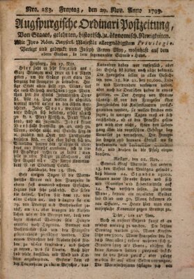 Augsburgische Ordinari Postzeitung von Staats-, gelehrten, historisch- u. ökonomischen Neuigkeiten (Augsburger Postzeitung) Freitag 29. November 1793