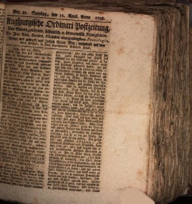 Augsburgische Ordinari Postzeitung von Staats-, gelehrten, historisch- u. ökonomischen Neuigkeiten (Augsburger Postzeitung) Samstag 11. April 1795