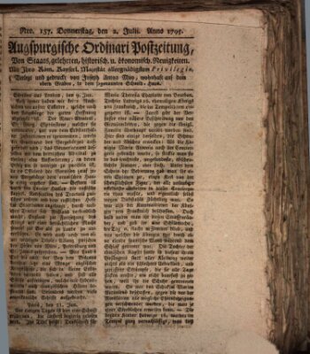 Augsburgische Ordinari Postzeitung von Staats-, gelehrten, historisch- u. ökonomischen Neuigkeiten (Augsburger Postzeitung) Donnerstag 2. Juli 1795