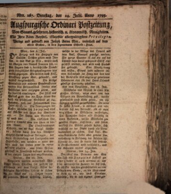 Augsburgische Ordinari Postzeitung von Staats-, gelehrten, historisch- u. ökonomischen Neuigkeiten (Augsburger Postzeitung) Dienstag 14. Juli 1795