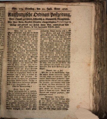 Augsburgische Ordinari Postzeitung von Staats-, gelehrten, historisch- u. ökonomischen Neuigkeiten (Augsburger Postzeitung) Dienstag 21. Juli 1795