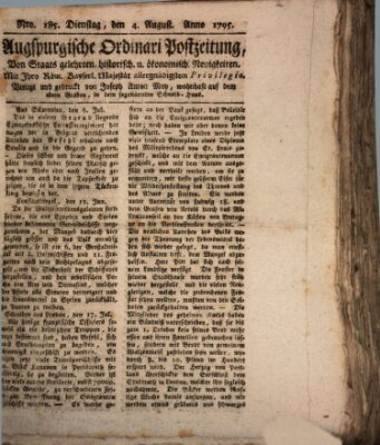 Augsburgische Ordinari Postzeitung von Staats-, gelehrten, historisch- u. ökonomischen Neuigkeiten (Augsburger Postzeitung) Dienstag 4. August 1795