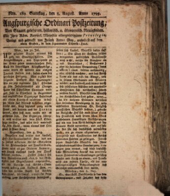Augsburgische Ordinari Postzeitung von Staats-, gelehrten, historisch- u. ökonomischen Neuigkeiten (Augsburger Postzeitung) Samstag 8. August 1795
