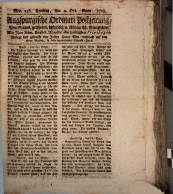 Augsburgische Ordinari Postzeitung von Staats-, gelehrten, historisch- u. ökonomischen Neuigkeiten (Augsburger Postzeitung) Freitag 2. Oktober 1795
