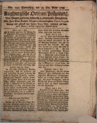 Augsburgische Ordinari Postzeitung von Staats-, gelehrten, historisch- u. ökonomischen Neuigkeiten (Augsburger Postzeitung) Donnerstag 15. Oktober 1795