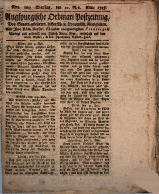Augsburgische Ordinari Postzeitung von Staats-, gelehrten, historisch- u. ökonomischen Neuigkeiten (Augsburger Postzeitung) Dienstag 10. November 1795