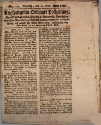 Augsburgische Ordinari Postzeitung von Staats-, gelehrten, historisch- u. ökonomischen Neuigkeiten (Augsburger Postzeitung) Samstag 21. November 1795