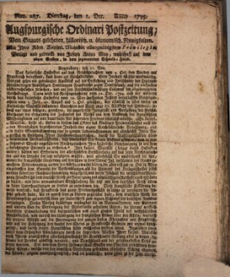 Augsburgische Ordinari Postzeitung von Staats-, gelehrten, historisch- u. ökonomischen Neuigkeiten (Augsburger Postzeitung) Dienstag 1. Dezember 1795