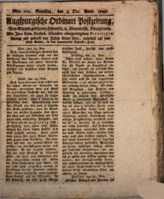 Augsburgische Ordinari Postzeitung von Staats-, gelehrten, historisch- u. ökonomischen Neuigkeiten (Augsburger Postzeitung) Samstag 5. Dezember 1795