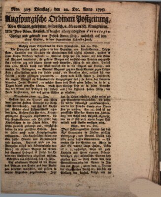 Augsburgische Ordinari Postzeitung von Staats-, gelehrten, historisch- u. ökonomischen Neuigkeiten (Augsburger Postzeitung) Dienstag 22. Dezember 1795