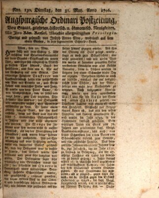 Augsburgische Ordinari Postzeitung von Staats-, gelehrten, historisch- u. ökonomischen Neuigkeiten (Augsburger Postzeitung) Dienstag 31. Mai 1796