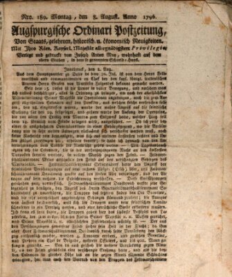 Augsburgische Ordinari Postzeitung von Staats-, gelehrten, historisch- u. ökonomischen Neuigkeiten (Augsburger Postzeitung) Montag 8. August 1796