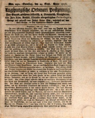 Augsburgische Ordinari Postzeitung von Staats-, gelehrten, historisch- u. ökonomischen Neuigkeiten (Augsburger Postzeitung) Samstag 24. September 1796