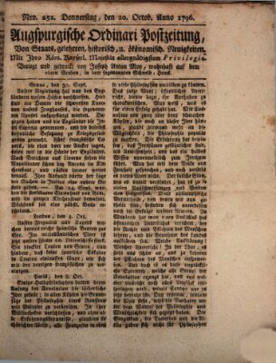 Augsburgische Ordinari Postzeitung von Staats-, gelehrten, historisch- u. ökonomischen Neuigkeiten (Augsburger Postzeitung) Donnerstag 20. Oktober 1796