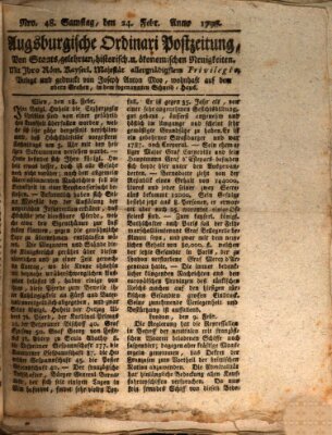 Augsburgische Ordinari Postzeitung von Staats-, gelehrten, historisch- u. ökonomischen Neuigkeiten (Augsburger Postzeitung) Samstag 24. Februar 1798