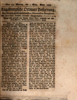 Augsburgische Ordinari Postzeitung von Staats-, gelehrten, historisch- u. ökonomischen Neuigkeiten (Augsburger Postzeitung) Montag 5. März 1798