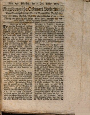 Augsburgische Ordinari Postzeitung von Staats-, gelehrten, historisch- u. ökonomischen Neuigkeiten (Augsburger Postzeitung) Dienstag 2. Oktober 1798