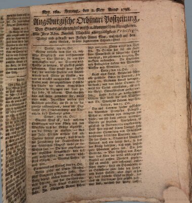 Augsburgische Ordinari Postzeitung von Staats-, gelehrten, historisch- u. ökonomischen Neuigkeiten (Augsburger Postzeitung) Freitag 2. November 1798