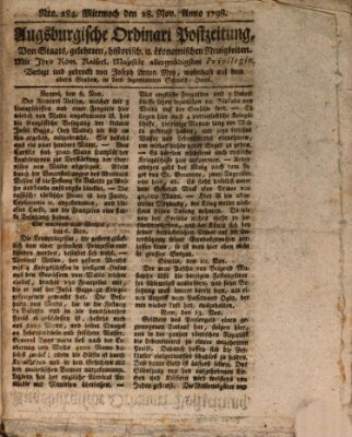Augsburgische Ordinari Postzeitung von Staats-, gelehrten, historisch- u. ökonomischen Neuigkeiten (Augsburger Postzeitung) Mittwoch 28. November 1798