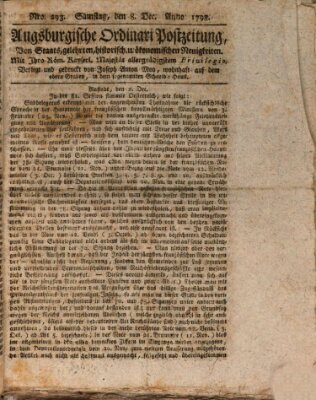 Augsburgische Ordinari Postzeitung von Staats-, gelehrten, historisch- u. ökonomischen Neuigkeiten (Augsburger Postzeitung) Samstag 8. Dezember 1798