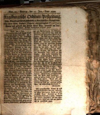 Augsburgische Ordinari Postzeitung von Staats-, gelehrten, historisch- u. ökonomischen Neuigkeiten (Augsburger Postzeitung) Freitag 25. Januar 1799