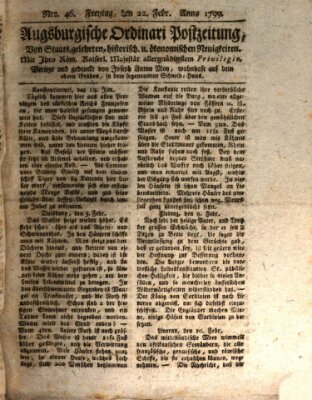 Augsburgische Ordinari Postzeitung von Staats-, gelehrten, historisch- u. ökonomischen Neuigkeiten (Augsburger Postzeitung) Freitag 22. Februar 1799