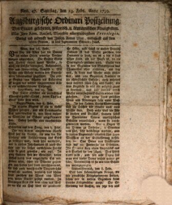 Augsburgische Ordinari Postzeitung von Staats-, gelehrten, historisch- u. ökonomischen Neuigkeiten (Augsburger Postzeitung) Samstag 23. Februar 1799