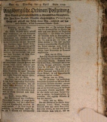 Augsburgische Ordinari Postzeitung von Staats-, gelehrten, historisch- u. ökonomischen Neuigkeiten (Augsburger Postzeitung) Dienstag 9. April 1799