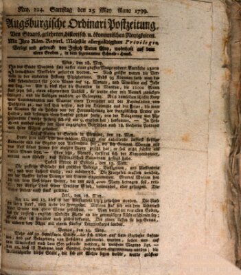 Augsburgische Ordinari Postzeitung von Staats-, gelehrten, historisch- u. ökonomischen Neuigkeiten (Augsburger Postzeitung) Samstag 25. Mai 1799