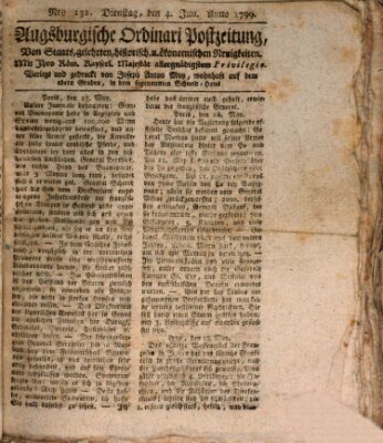 Augsburgische Ordinari Postzeitung von Staats-, gelehrten, historisch- u. ökonomischen Neuigkeiten (Augsburger Postzeitung) Dienstag 4. Juni 1799