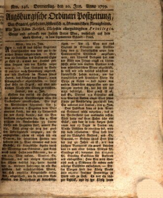 Augsburgische Ordinari Postzeitung von Staats-, gelehrten, historisch- u. ökonomischen Neuigkeiten (Augsburger Postzeitung) Donnerstag 20. Juni 1799