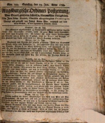 Augsburgische Ordinari Postzeitung von Staats-, gelehrten, historisch- u. ökonomischen Neuigkeiten (Augsburger Postzeitung) Samstag 29. Juni 1799