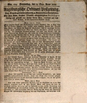 Augsburgische Ordinari Postzeitung von Staats-, gelehrten, historisch- u. ökonomischen Neuigkeiten (Augsburger Postzeitung) Donnerstag 19. September 1799