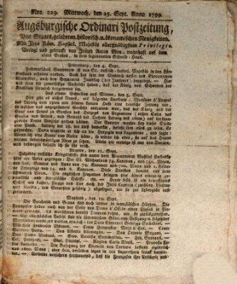 Augsburgische Ordinari Postzeitung von Staats-, gelehrten, historisch- u. ökonomischen Neuigkeiten (Augsburger Postzeitung) Mittwoch 25. September 1799