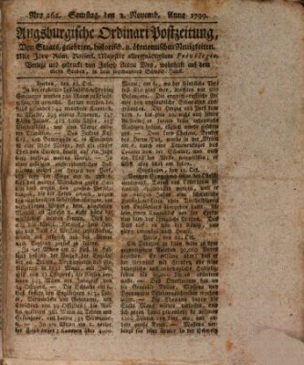 Augsburgische Ordinari Postzeitung von Staats-, gelehrten, historisch- u. ökonomischen Neuigkeiten (Augsburger Postzeitung) Samstag 2. November 1799