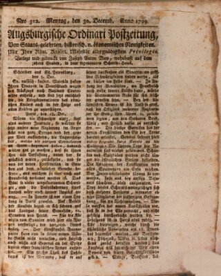 Augsburgische Ordinari Postzeitung von Staats-, gelehrten, historisch- u. ökonomischen Neuigkeiten (Augsburger Postzeitung) Montag 30. Dezember 1799