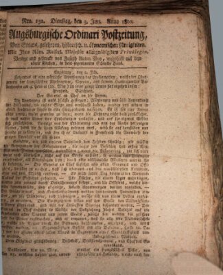 Augsburgische Ordinari Postzeitung von Staats-, gelehrten, historisch- u. ökonomischen Neuigkeiten (Augsburger Postzeitung) Dienstag 3. Juni 1800