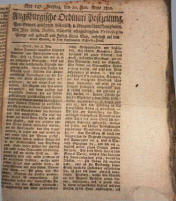 Augsburgische Ordinari Postzeitung von Staats-, gelehrten, historisch- u. ökonomischen Neuigkeiten (Augsburger Postzeitung) Freitag 20. Juni 1800