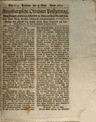 Augsburgische Ordinari Postzeitung von Staats-, gelehrten, historisch- u. ökonomischen Neuigkeiten (Augsburger Postzeitung) Freitag 5. September 1800