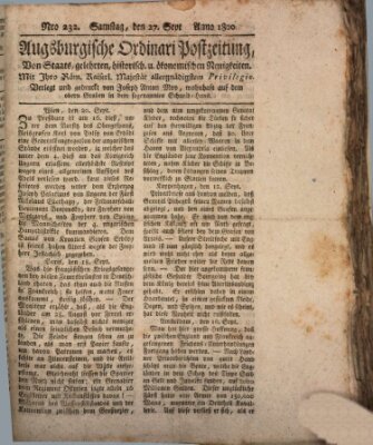 Augsburgische Ordinari Postzeitung von Staats-, gelehrten, historisch- u. ökonomischen Neuigkeiten (Augsburger Postzeitung) Samstag 27. September 1800